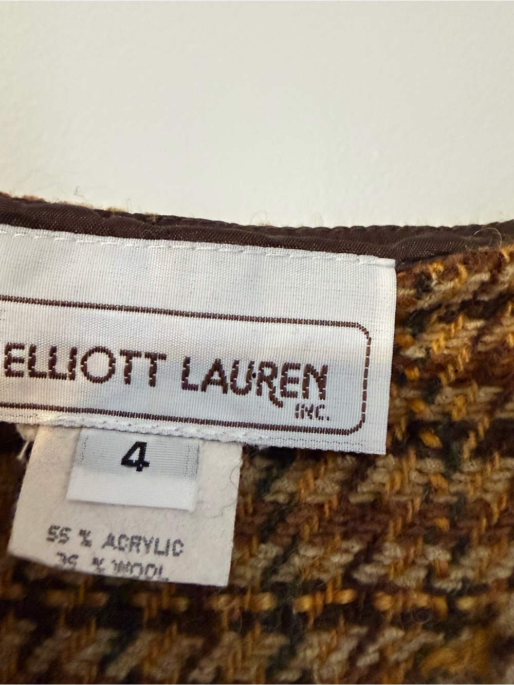 Elliott Lauren Houndstooth Tweed A-Line Skirt Brown Wool Blend Fringe Detail - Picture 4 of 7